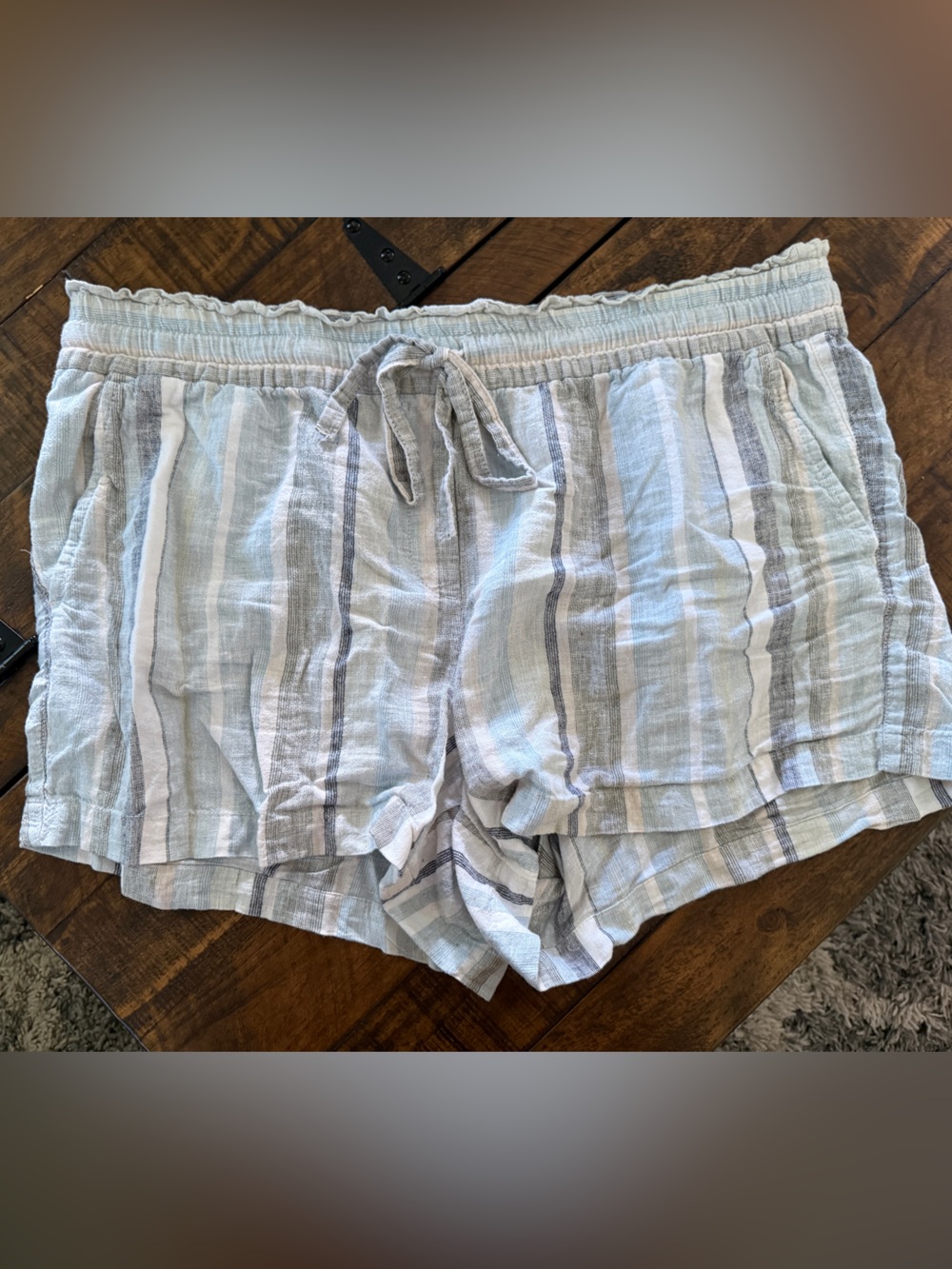 LOFT Light Blue, Gray and White Striped Linen Blend Women’s Shorts